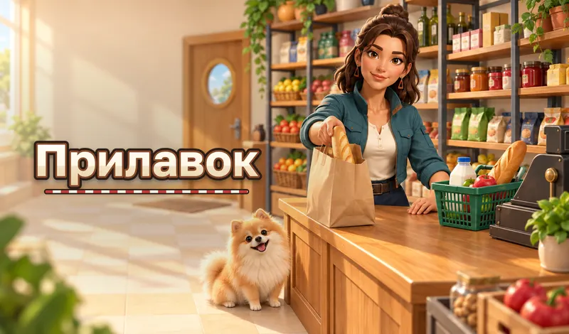 Прилавок: магазин у дома, полки с товаром и касса
